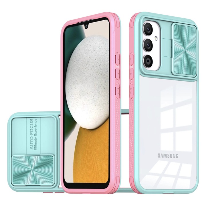 Husa Premium transparenta cu protectie glisanta metalica, compatibila cu Samsung Galaxy S24 / Albastru multicolor