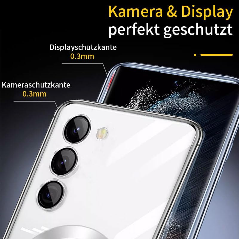 Husa pentru Samsung Galaxy S24 Plus, ALC MOBILE, pentru telefon mobil cu  protectie pentru camera, compatibila cu husa de protectie MagSafe, husa  transparenta, care nu se ingalbeneste, rezistenta la socuri, contur Gold 