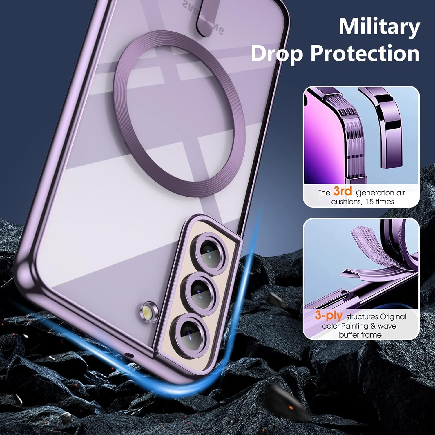 Husa compatibila cu Samsung Galaxy S23, ALC MOBILE, pentru telefon mobil cu protectie pentru camera, Tehnologie MagSafe, rezistenta la socuri, contur Mov