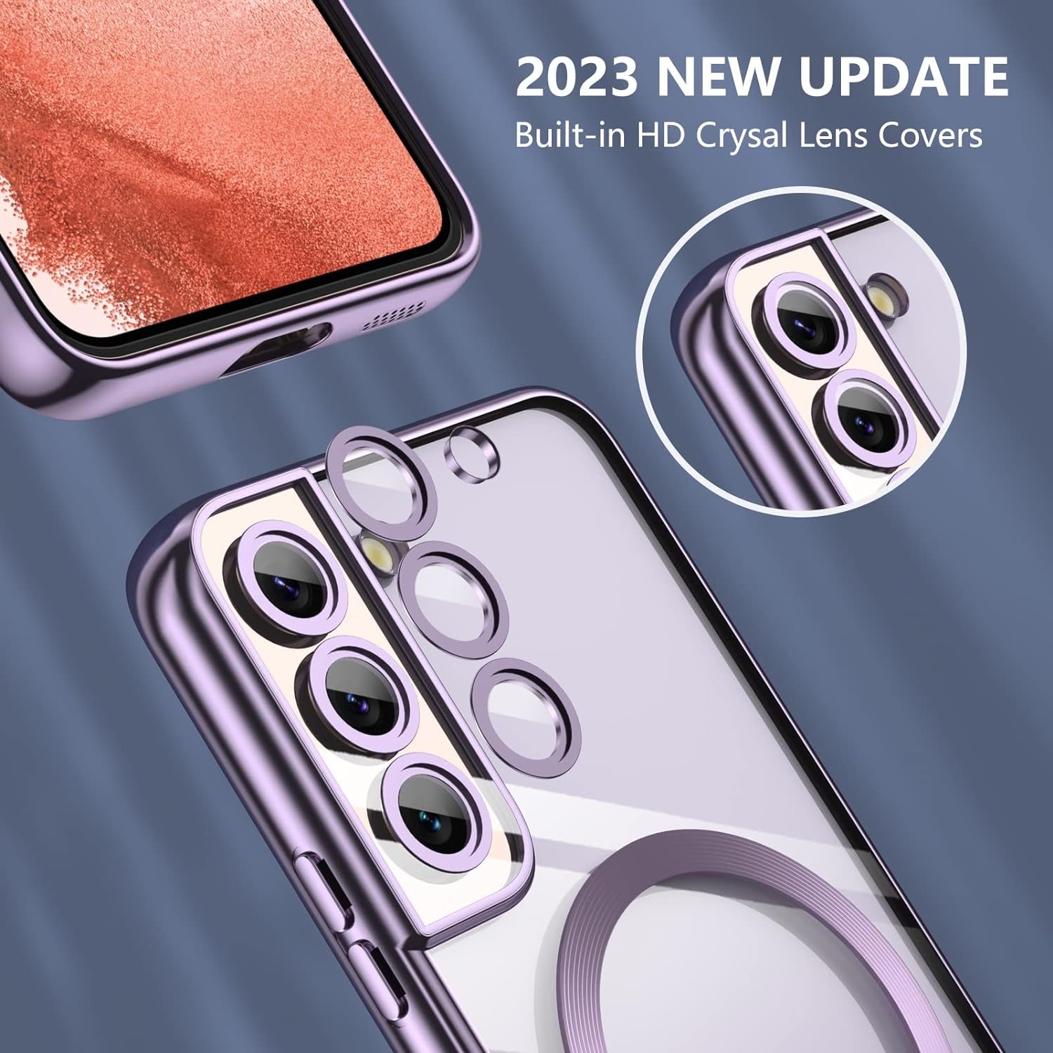 Husa compatibila cu Samsung Galaxy S23, ALC MOBILE, pentru telefon mobil cu protectie pentru camera, Tehnologie MagSafe, rezistenta la socuri, contur Mov