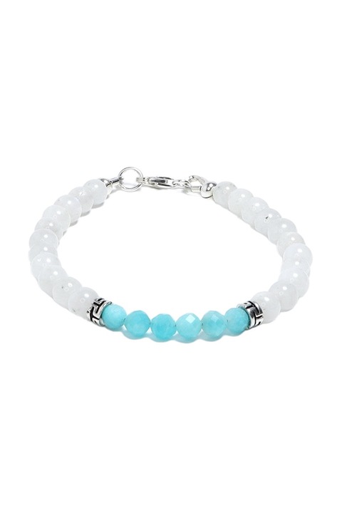 Bratara din argint, KAMARY, Pietre semipretioase de piatra lunii si amazonit, Alb/Albastru, 17 cm
