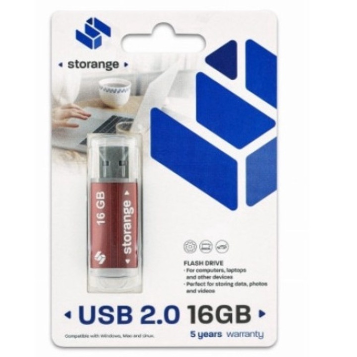 USB pendrive, Storange, 16 GB, 2.0, barna/ezüst