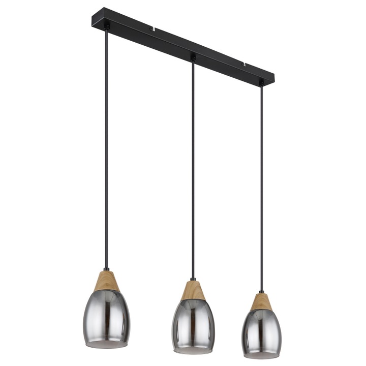 Lustra Globo Reid, metal, negru, fumuriu, 3XE27, L.55 cm