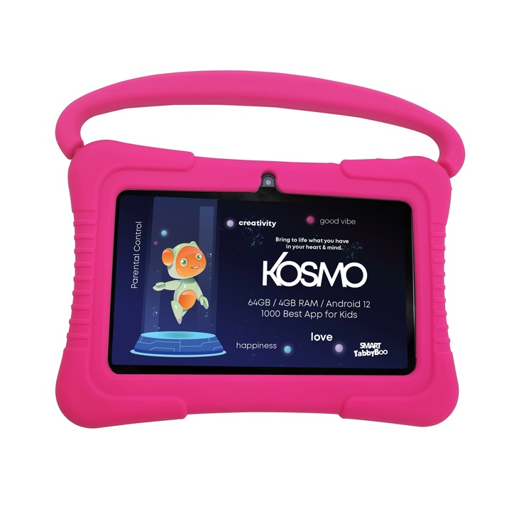 Детски таблет SMART TabbyBoo Kosmo Pro, 4GB RAM, 64GB, Android 12, 1000 игри и образователни дейности за деца, Розово