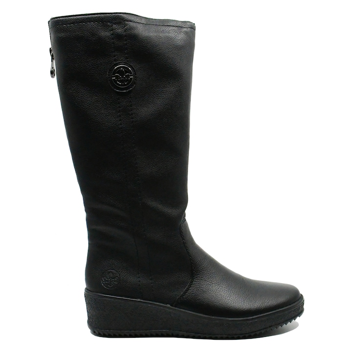 Cizme dama Rieker negre imblanite, din mix de piele granulata RIKY4470-01N, Negru