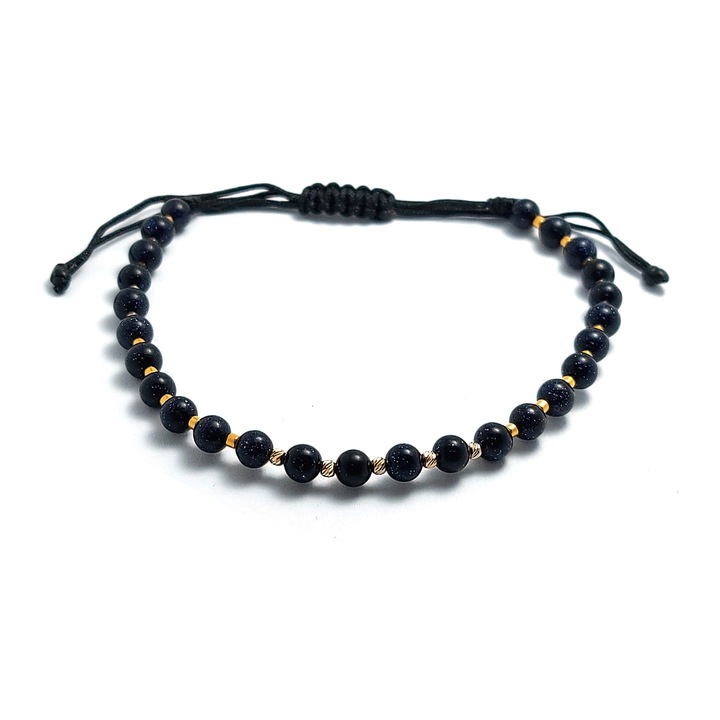 Bratara 5 bile aur 14k myuki semipretioase, Bleumarin, Dimensiune reglabila