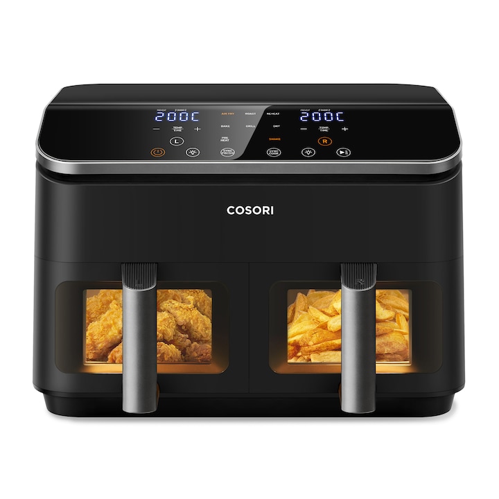 Фритюрник с горещ въздух и две кошници COSORI Dual Basket, 8 програми, 8.5L, Без BPA, Черен