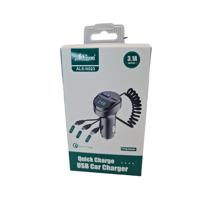 Autós töltő, 3 aljzat, 2 ki. 3.1+QC3.0