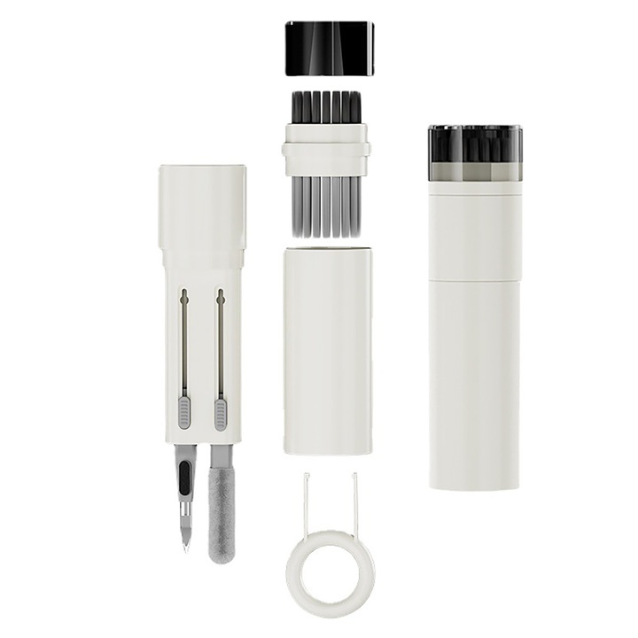 Kit Multifunctional de Curatare Produse Electronice 6 in 1, POMAMZ, ABS, pentru laptop, tastatura, telefon, casti, Alb