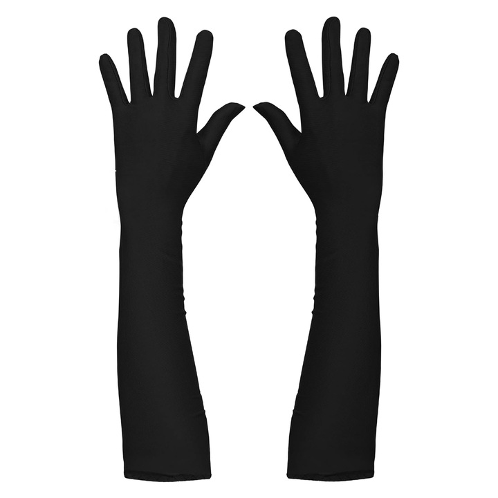 Manusi satin lungi, Zggzerg, Elegante, Pana la cot, Potrivite pentru petrecerile anilor '20, evenimente si dansuri, nasa sau domnisoara de onoare, Marime universala, 52 cm, Negru