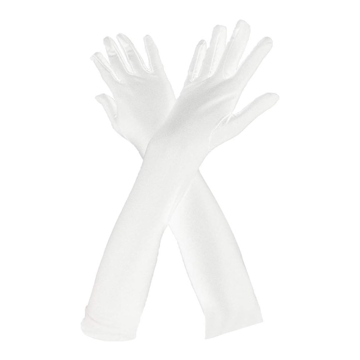 Manusi satin lungi, Zggzerg, Elegante, Pana la cot, Potrivite pentru petrecerile anilor '20, evenimente si dansuri, nasa sau domnisoara de onoare, Marime universala, 52 cm, Alb