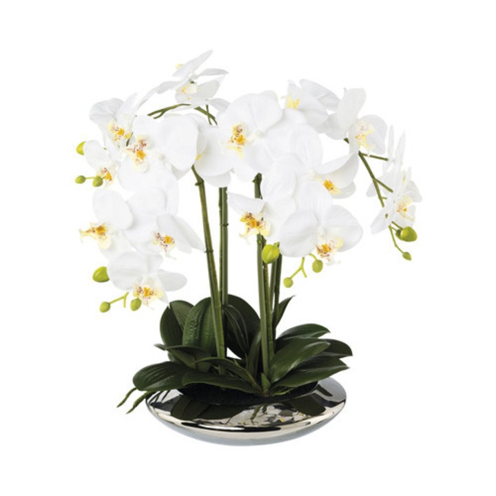 Planta Artificiala Orhidee Fluture Phalaenopsis In Ghiveci H 41 Cm Alb
