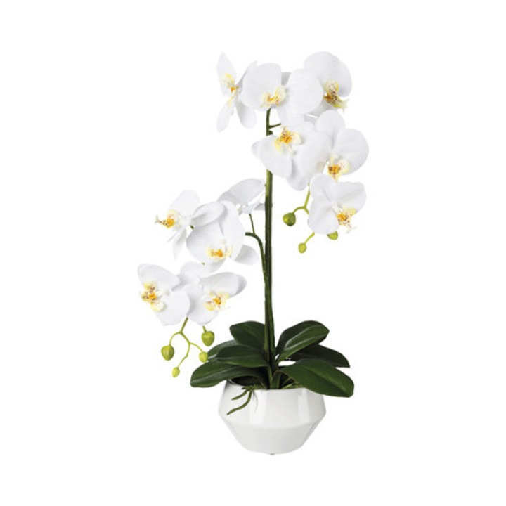 Planta Artificiala Orhidee Fluture Phalaenopsis In Ghiveci H 52 Cm Alb
