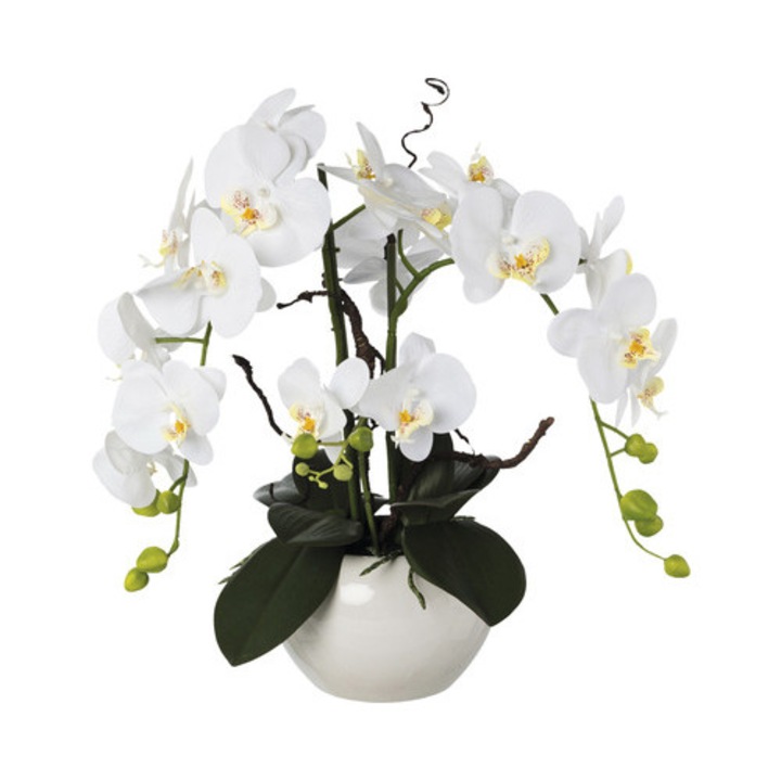 Planta Artificiala Orhidee Fluture Phalaenopsis In Ghiveci H 55 Cm Alb