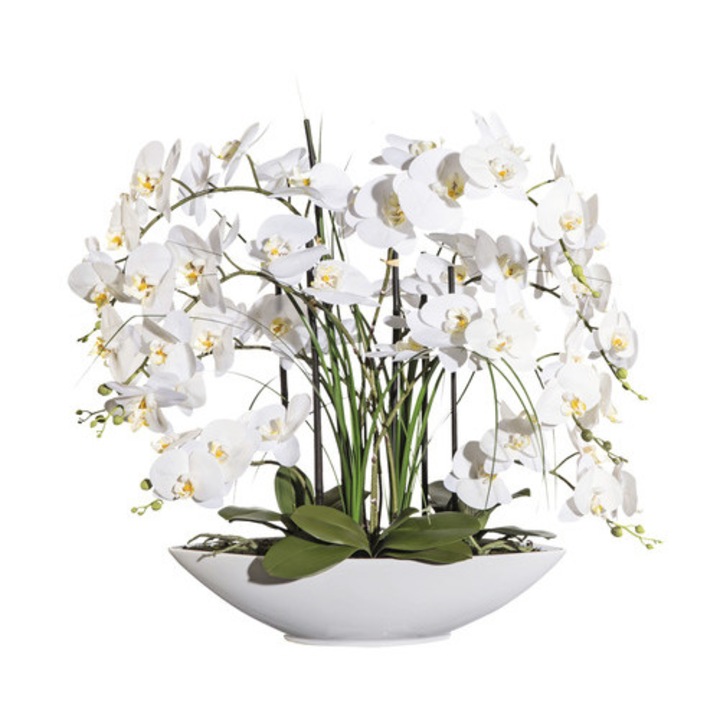 Planta Artificiala Orhidee Fluture Phalaenopsis In Vas 8 Ramuri H 70 Cm Alb