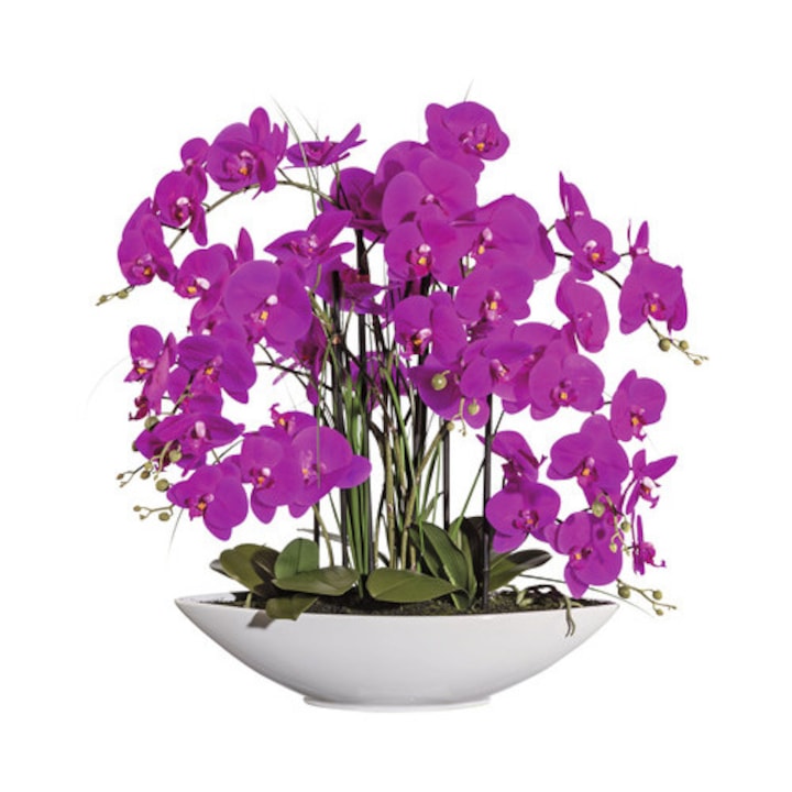 Planta Artificiala Orhidee Fluture Phalaenopsis In Vas 8 Ramuri H 70 Cm Lila