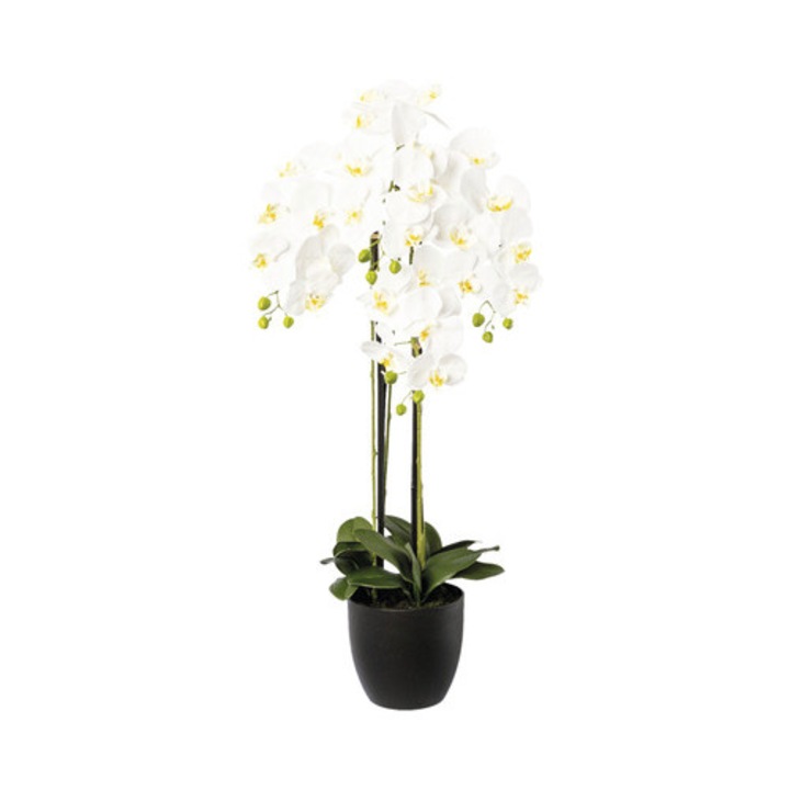Planta Artificiala Orhidee Fluture Phalaenopsis In Vas Ceramic H 99 Cm Alb