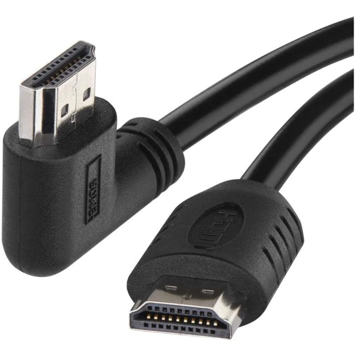 Кабел HDMI 2.0 EMOS, Мъжко-Мъжко, 90° ъгъл, 4K, ARC, 3m