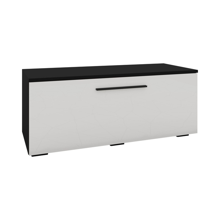 Comoda haaus Kos, O Usa, Negru/Alb Lucios, MDF, 95 x 40 x 39 cm