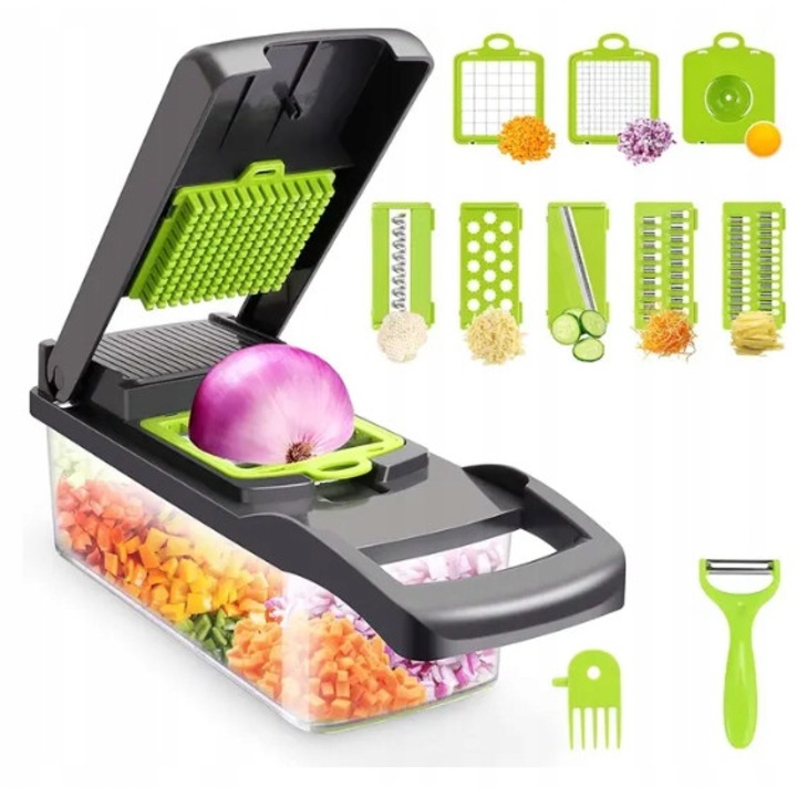 Tocator legume 12 in 1, Plastic/ Otel, 1.5 l, Verde