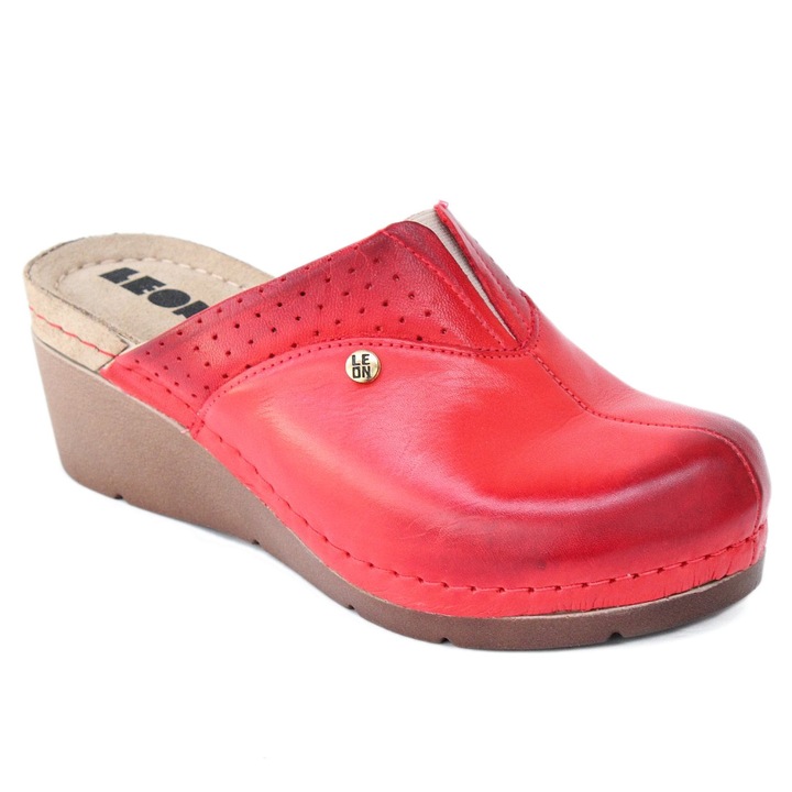 Saboți damă Leon Leon 1002-RED din piele