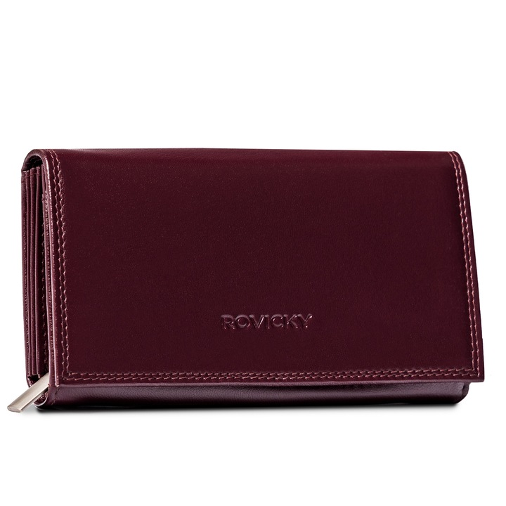 Дамски портфейл, Rovicky, R-RD-37, Тъмно лилаво, 9 x 16.5 x 3 cm
