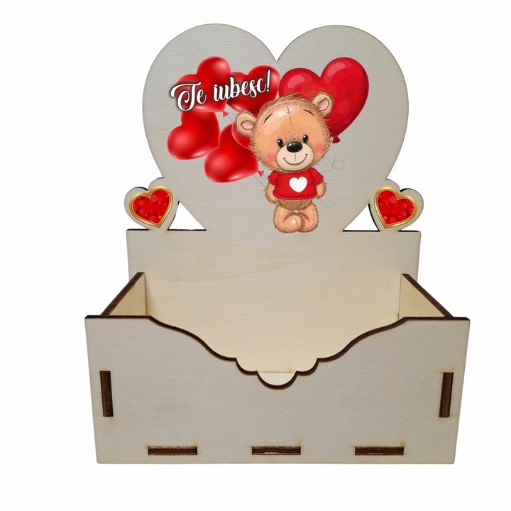 Cutie Aranjamente Florale, Lemn, Te Iubesc, Urs, 15cm, CAUV006