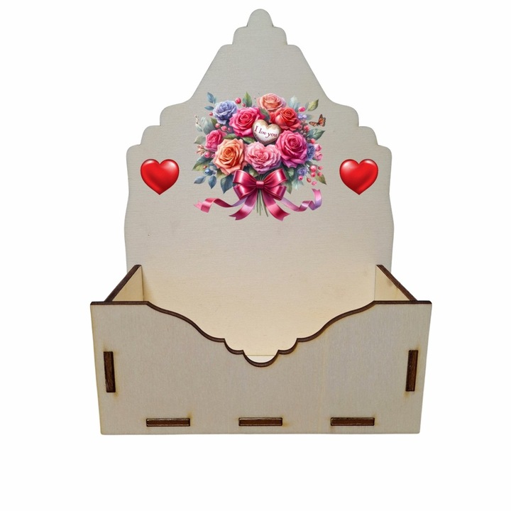 Cutie Aranjamente Florale, Lemn, Te Iubesc, Flori, CAUV011