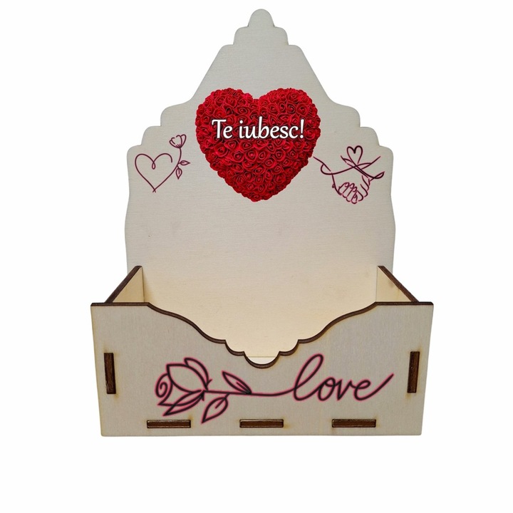 Cutie Aranjamente Florale, Lemn, Te Iubesc, Inima, CAUV010