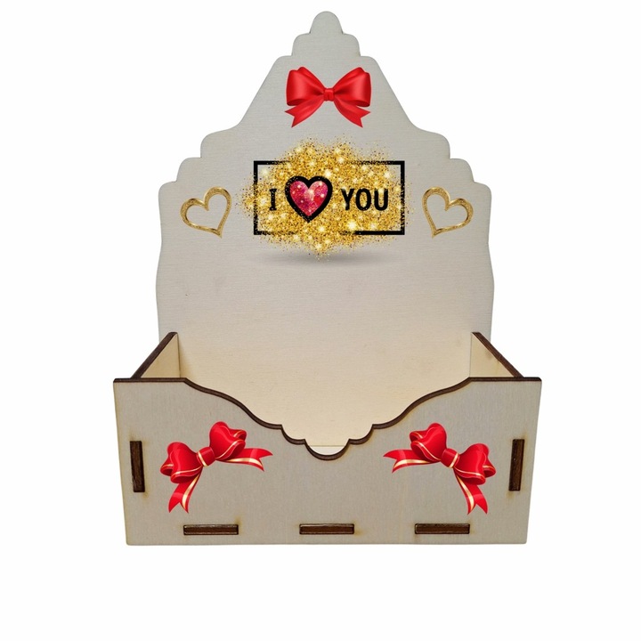 Cutie Aranjamente Florale, Lemn, Te Iubesc, Inimi, CAUV013