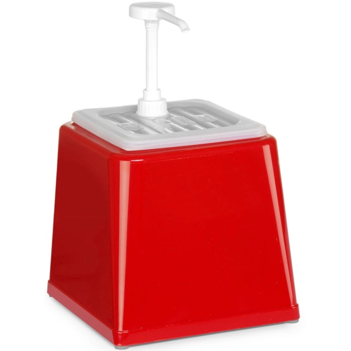 Dozator sos ketchup cu pompa, Hendi, ABS, Fara BPA, 2.5 L, 210 x 210 x 250 mm, Rosu / Alb
