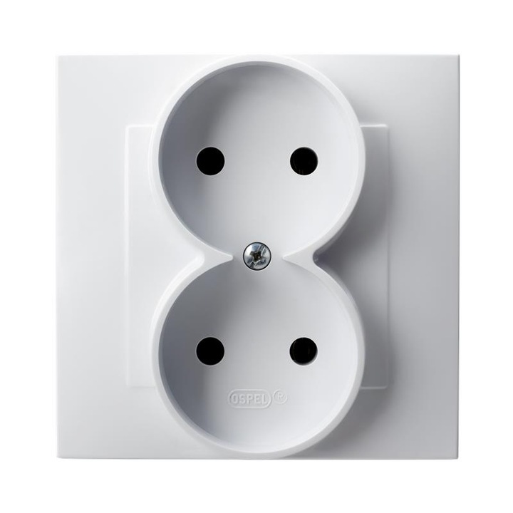 Двоен контакт Sapphire GP-2Z/00, Ospel, Пластмаса, IP20, 16 A, 250 V, 75 x 75 x 44 mm, Бял