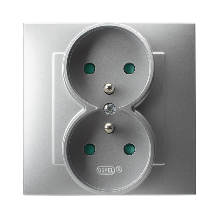 Двоен контакт, Ospel, Пластмаса, Сребрист, 75x75x44 мм