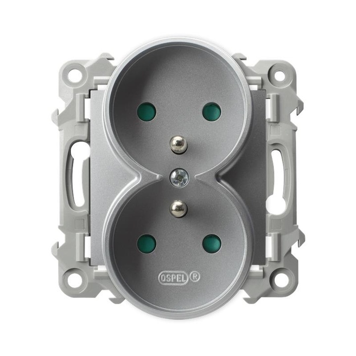 Двоен контакт, Ospel, Пластмаса, Сив, 75x75x47 мм
