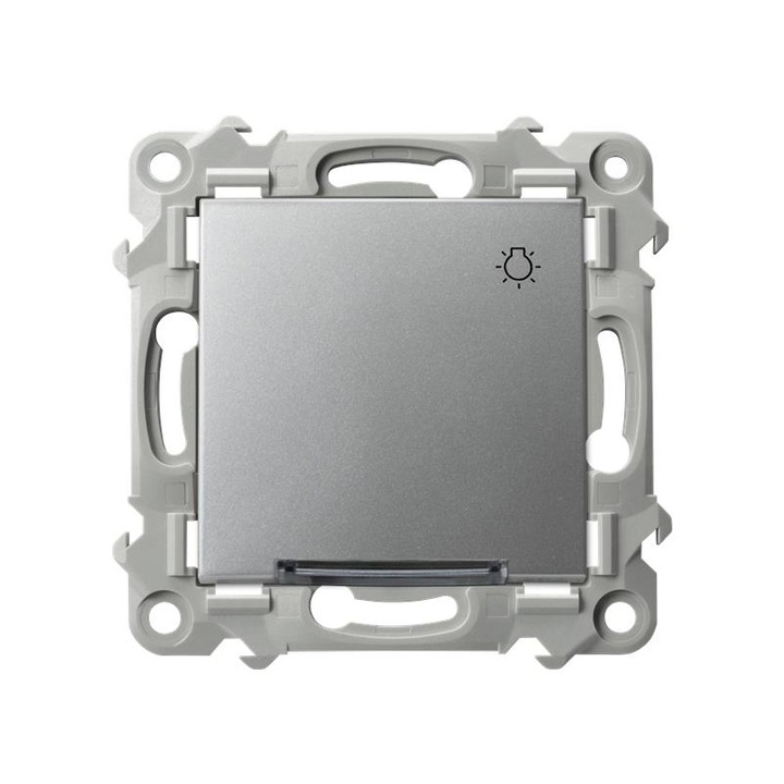 Megvilágított kapcsoló, Ospel, műanyag, ezüst, 75x75x34 mm