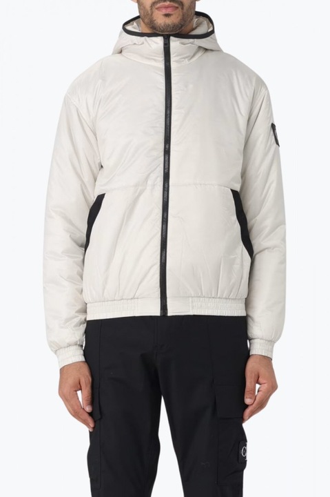Jacheta matlasata cu 2 buzunare exterioare, cu gluga, logo, Calvin Klein Jeans, Bej, XL