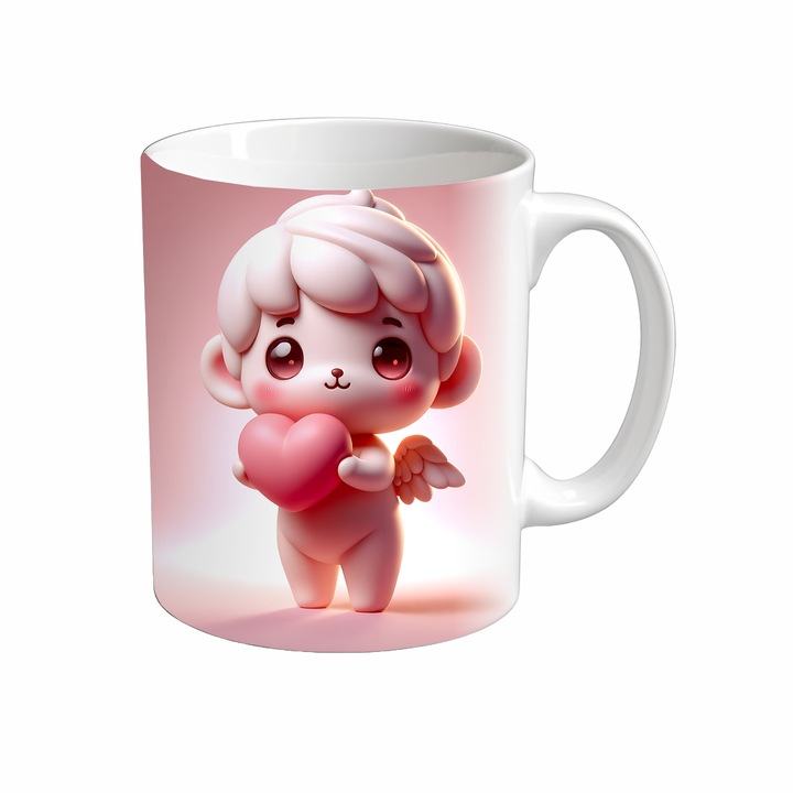 Cana Cupidon, Inedit Print, CP94, Ceramica, Alb, 330 ml