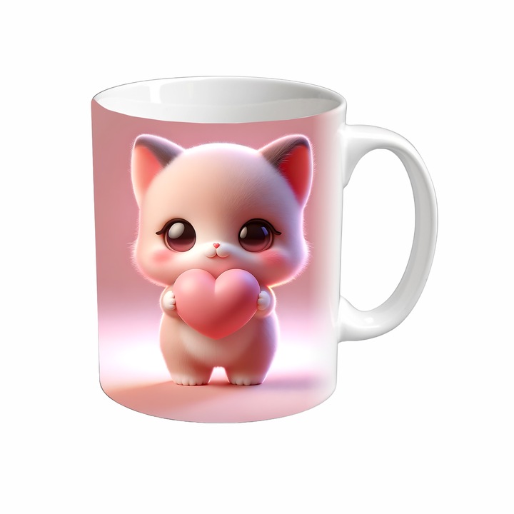Cana Adorable, Inedit Print, CP98V1, Ceramica, Alb, 330 ml
