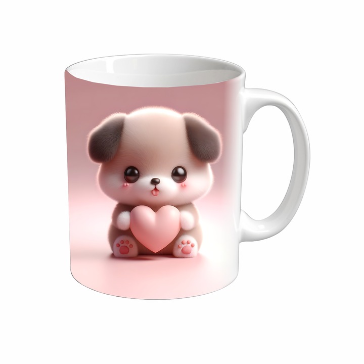 Cana Adorable, Inedit Print, CP98V3, Ceramica, Alb, 330 ml