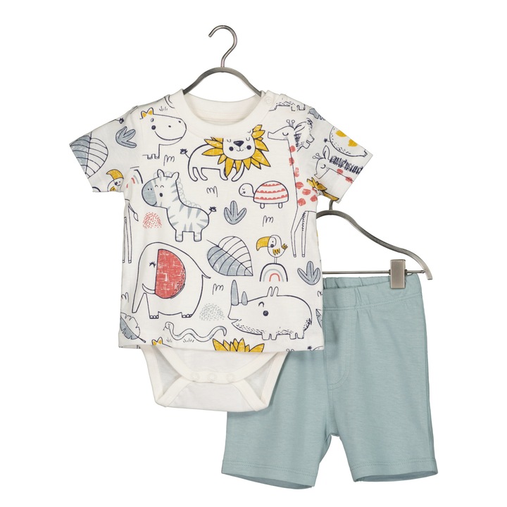 Compleu body si pantaloni Baieti, Blue Seven, 301985839, Bumbac, Alb