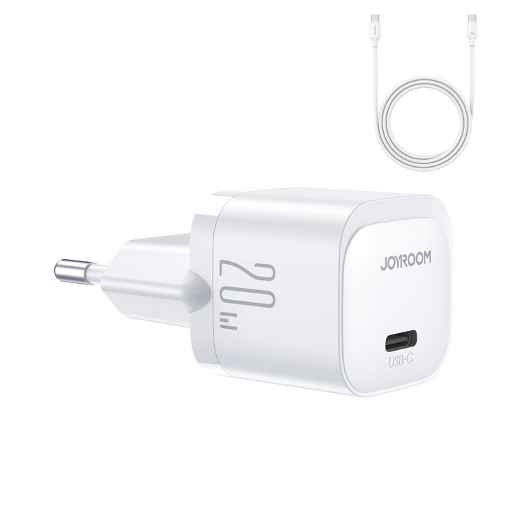 Joyroom Travel Charger Type-C hálózati töltő, PD 20W, Type-C kábel, 1m, fehér (JR-TCF02)