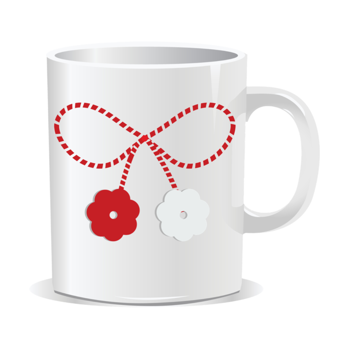 Cana personalizata cu mesaj de 1 Martie, Snur cu flori, 330 ml, interior alb