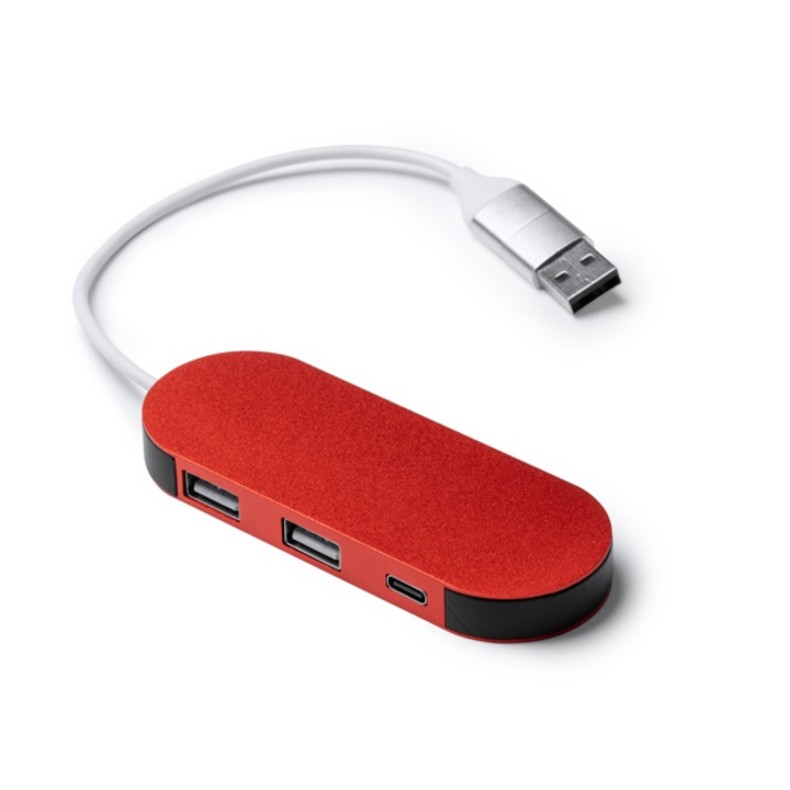 USB порт DORIAN, Алуминий, USB и Type-C изход, Червен, 30х1.1х3.7см