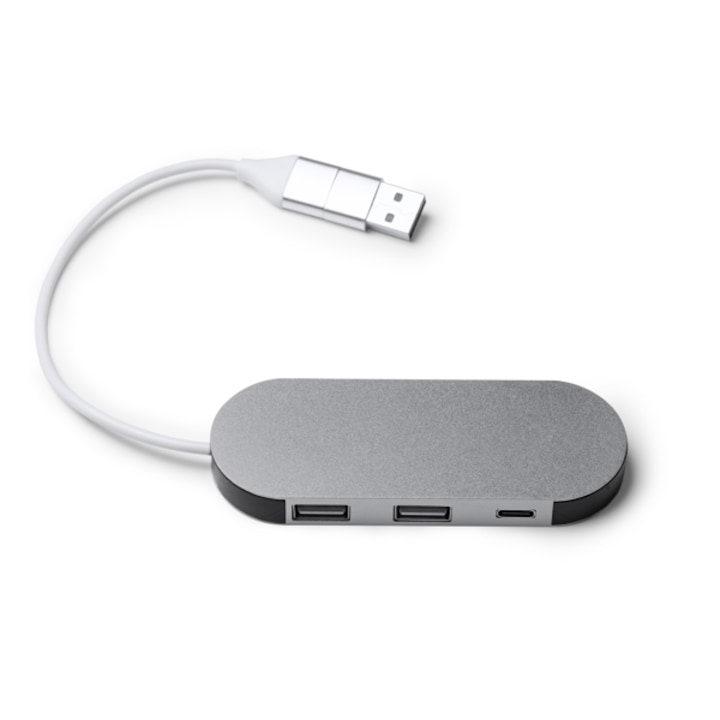 USB порт DORIAN, Алуминий, USB и Type-C изход, Сребрист, 30х1.1х3.7см