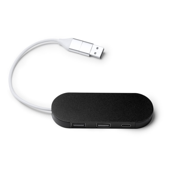 USB порт DORIAN, Алуминий, USB и Type-C изход, Черен, 30х1.1х3.7см