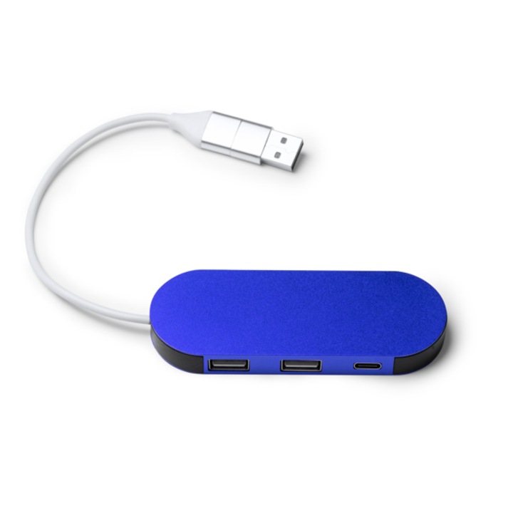 USB порт DORIAN, Алуминий, USB и Type-C изход, Син, 30х1.1х3.7см