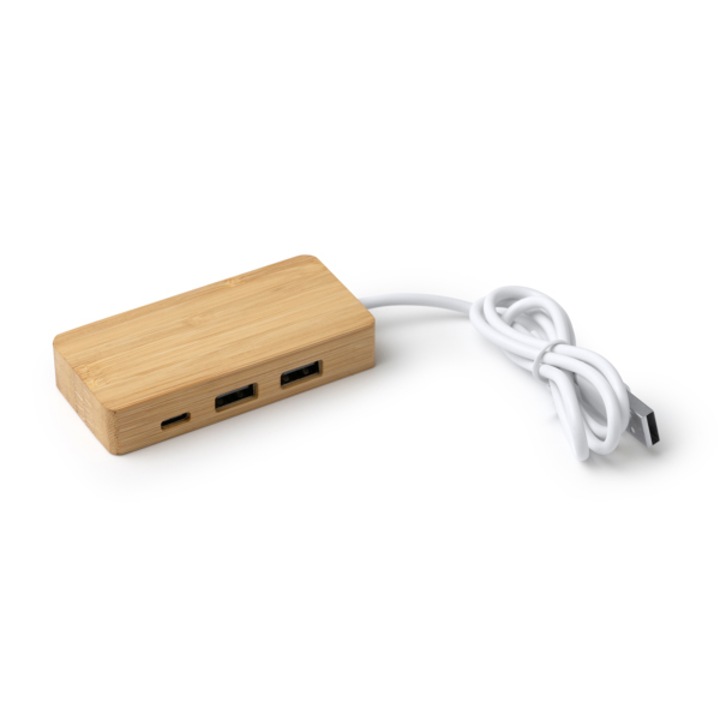 USB порт NEPTUNE, Бамбук, Празен кабел, Три порта, Кафяв, 8, 5 х 1, 6 х 4 см