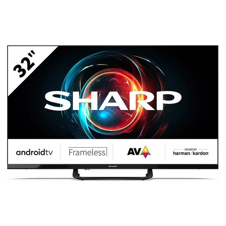 Телевизор Sharp, 32FH8E, 32" LED Android TV, FULL HD 1920x1080 Frameless, 1 000 000:1, DVB-T/T2/C/S/S2, Active Motion 400, HARMAN/KARDON, Speaker 2x12W, Dolby Digital, Черен