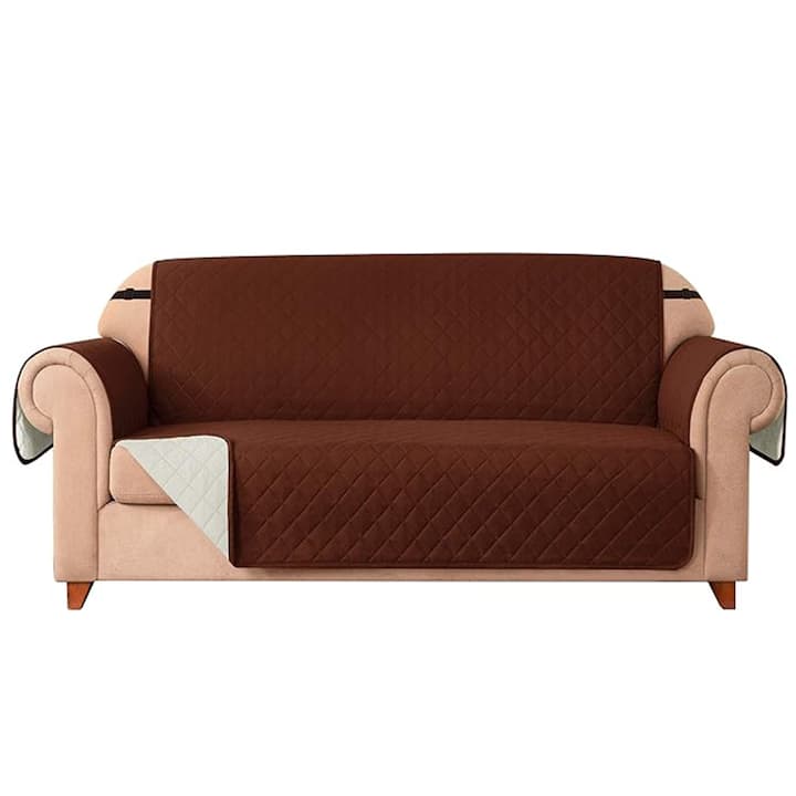 Капитонирана калъфка за 3-местен диван, AllizBan, 170 х 270 см, диамант, две страни, протектор за диван, кафяв