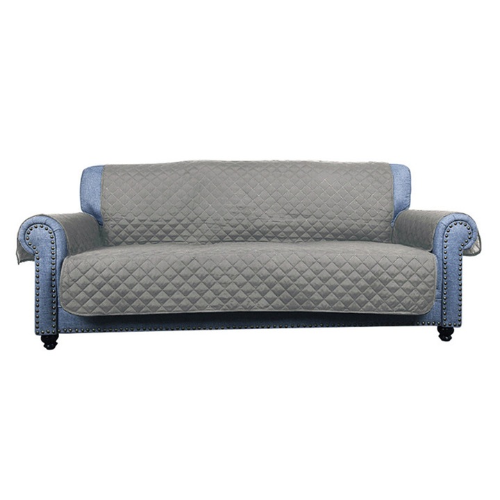 Капитонирана калъфка за 3-местен диван, AllizBan, 170 х 270 см, диамантен десен, две страни, протектор за диван, сив